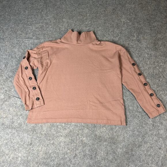 Madewell Button Sleeve Turtleneck Women’s Top Small Mauve Cotton - Picture 1 of 8